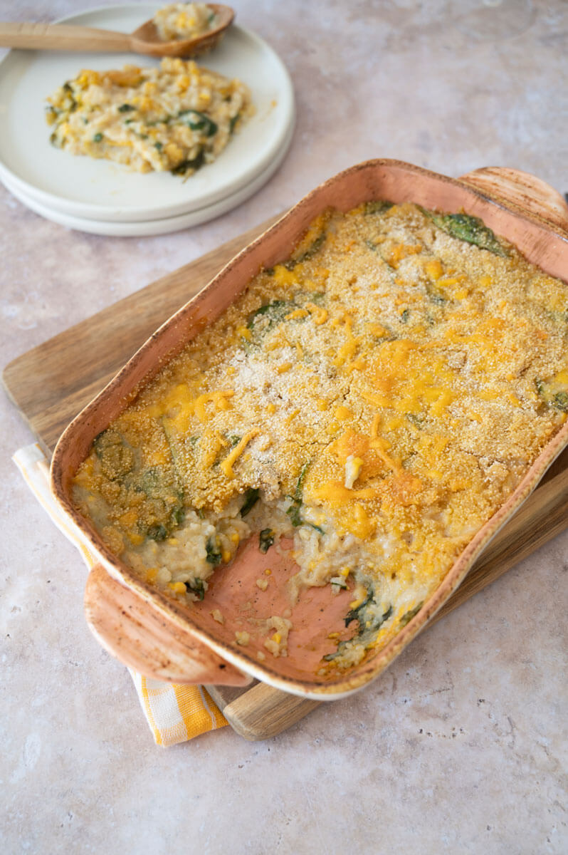 Gratinado de arroz con pulpa de arroz